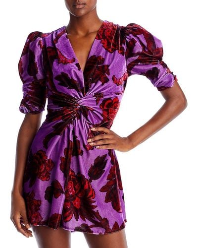 RHODE Leanna Velvet Short Mini Dress - Purple