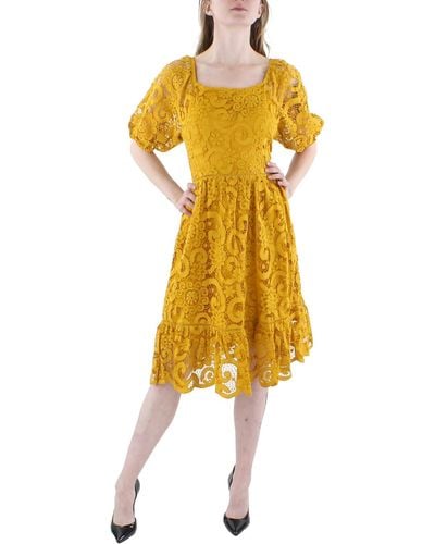 Nanette Lepore Lace Knee Length Fit & Flare Dress - Yellow