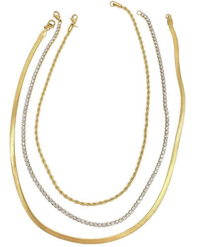 Adornia Herringbone Chain, Rope Chain, And Tennis Necklace Set Gold - Metallic