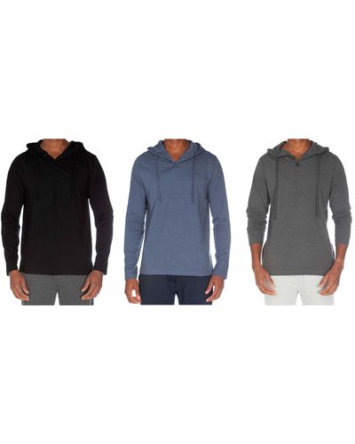Unsimply Stitched Hooded Henley Non Ribbed With Buttons Value Pack - Blue