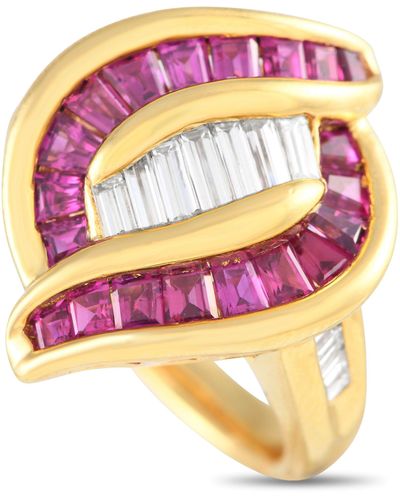 Non-Branded Lb Exclusive 18k Yellow 0.70ct Diamond And Ruby Ring Mf25-041924 - Pink