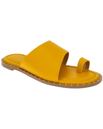 BCBGeneration Zinda Faux Leather Toe Loop Slide Sandals - Yellow