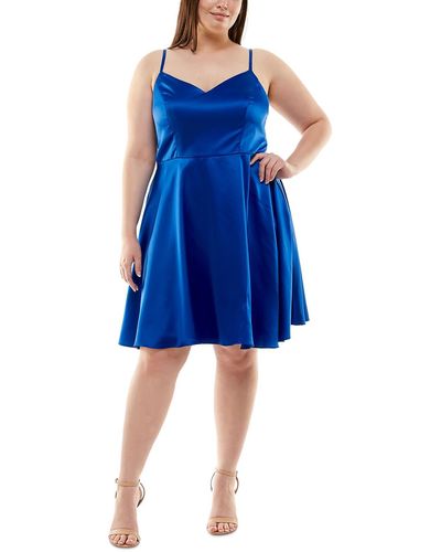 B Darlin Satin Solid Cocktail And Party Dress - Blue
