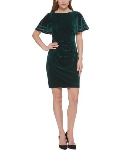 Jessica Howard Petites Velvet Flutter Sleeve Cocktail And Party Dress - Green
