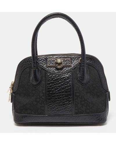 DKNY Monogram Canvas And Leather Dome Satchel - Black