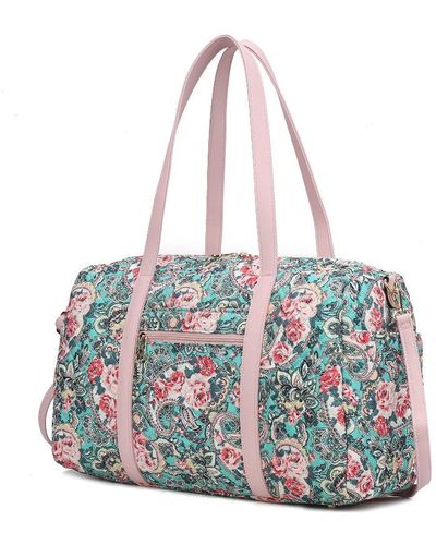 MKF Collection by Mia K Khelani Quilted Cotton Botanical Pattern Duffle Bag - Blue