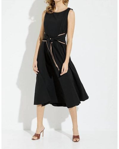 Joseph Ribkoff Tie Front Dress W/ Faux Leather Trim - Black