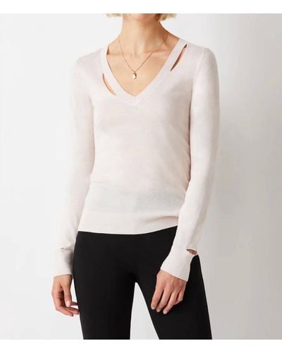 ecru Long Sleeve V-neck With Cutouts Top - White