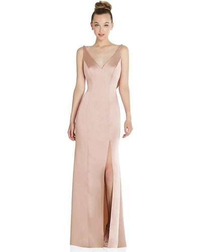 After Six Draped Cowl-back Princess Line Dress With Front Slit - Pink