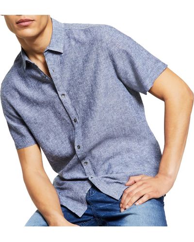 INC Linen Regular Fit Button-down Shirt - Blue