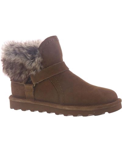 BEARPAW Konnie Suede Winter Ankle Boots - Brown
