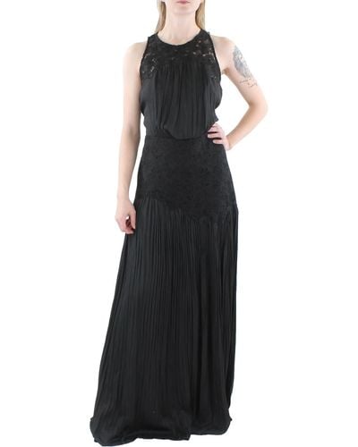 Halston Lace Maxi Evening Dress - Black