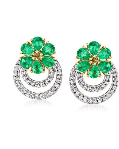 Ross-Simons Emerald Flower Earrings With Removable . White Topaz Circle Drops - Green