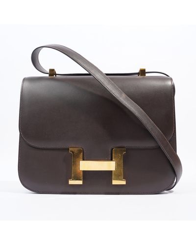 Hermès Constance Chocolate Calfskin Leather Crossbody Bag - Metallic