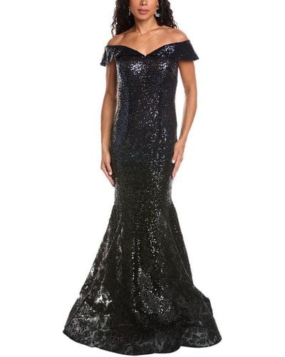 Rene Ruiz Off-the-shoulder Ombre Sequin Mermaid Gown - Black