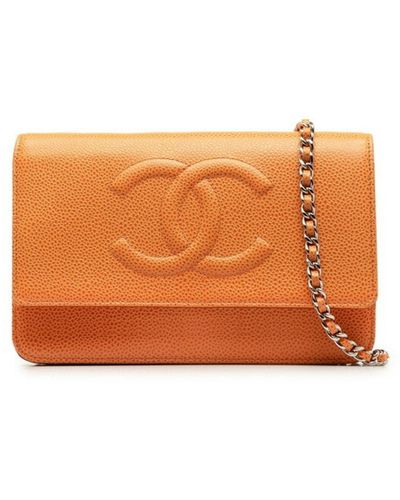 Chanel Wallet On Chain Leather Shoulder Bag (pre-owned) - Orange