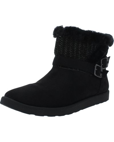 LifeStride Flurry Faux Leather Cold Weather Shearling Boots - Black