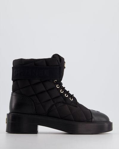 Chanel Nylon And Leather Padded Boots With Cc Logo Detail - Black
