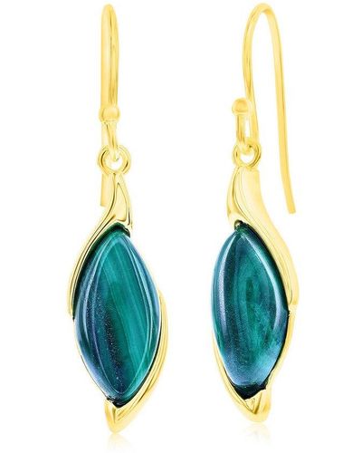 Simona Sterling Silver Marquise Malachite Earrings - Gold Plated - Blue