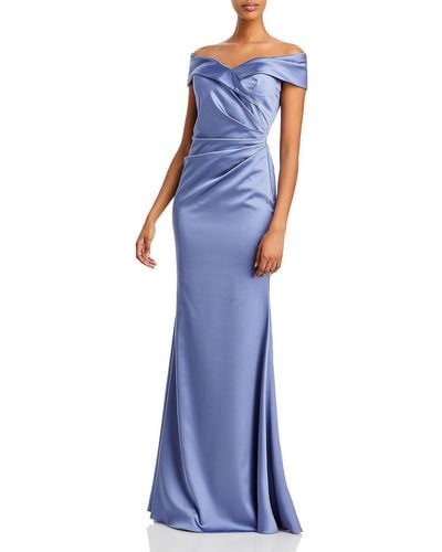 Teri Jon Satin Drapey Evening Dress - Blue
