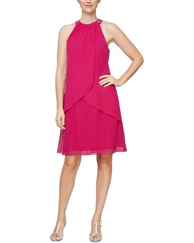 SLNY Petites Beaded Mini Halter Dress - Pink
