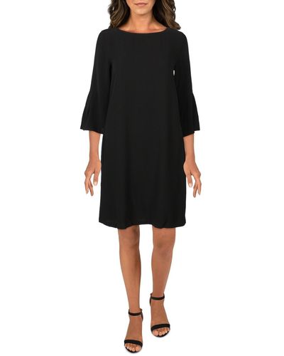 Eileen Fisher Silk Boat Neck Shift Dress - Black