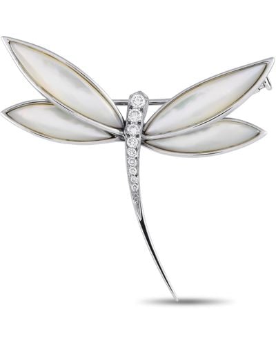 Van Cleef & Arpels Diamond And Mother Of Pearl Dragonfly Brooch Vc15-051524 - Gray