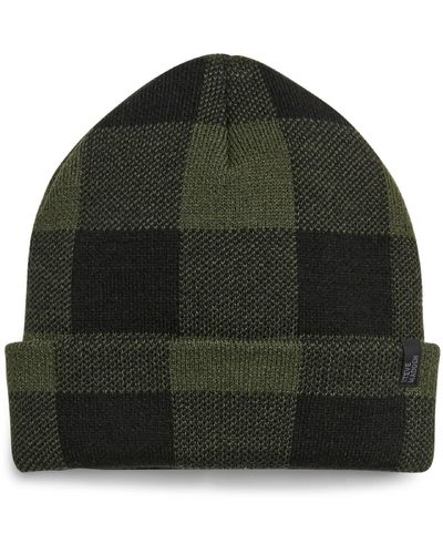 Steve Madden Check Print Fitted Beanie Hat - Green