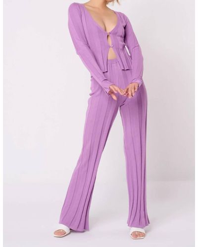 Another Girl Wide Rib Knit Trouser - Purple