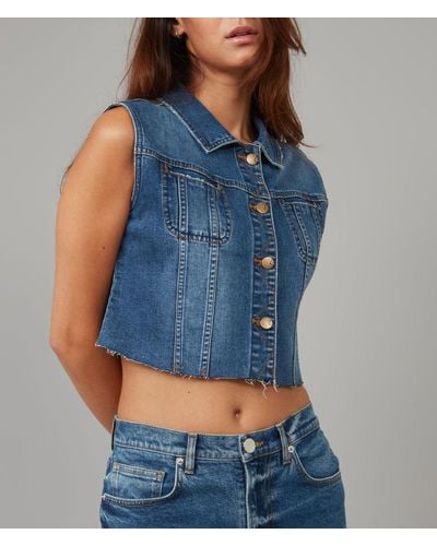 Lola Jeans Gabbie-dis Cropped Denim Vest - Blue