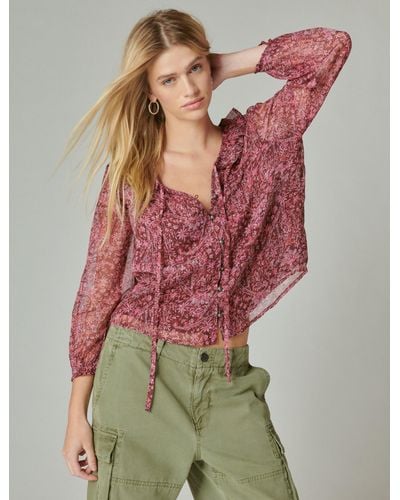 Lucky Brand Printed Chiffon Blouse - Red
