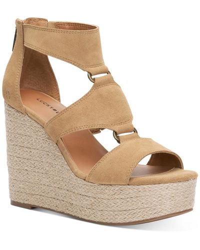 Lucky Brand Rillyon Suede Gladiator Wedge Sandals - Natural