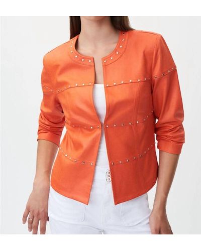 Joseph Ribkoff Studded Faux Leather Jacket In Orange
