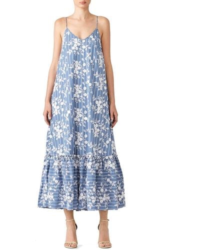 Nicholas Bloom Embroidery Maxi Dress - Blue