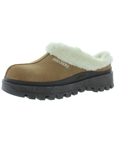 Skechers Shindigs-fortress Suede Faux Fur Lined Clogs - Green