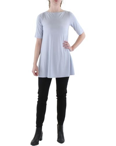Eileen Fisher Jersey Boatneck Tunic Top - Blue