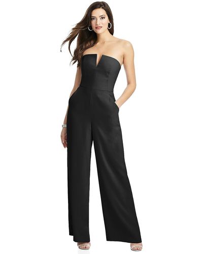 Dessy Collection Strapless Notch Crepe Jumpsuit With Pockets - Black