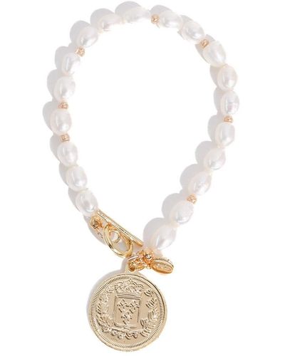 Joey Baby 18k Gold Plated Freshwater Pearls With A Coin Pendant - Giorgia Pearl Bracelet - Size M - White