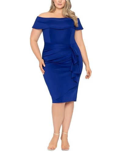 Xscape Plus Ruffled Polyester Bodycon Dress - Blue