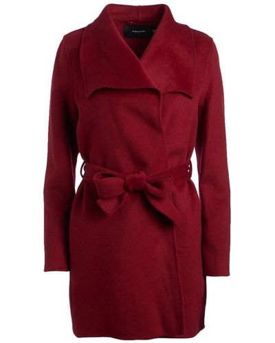 T Tahari Large Collar Belted Wool Blend Coat Jacket In Deep Red