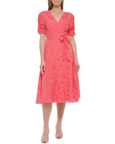 DKNY Faux Wrap Long Wrap Dress - Pink