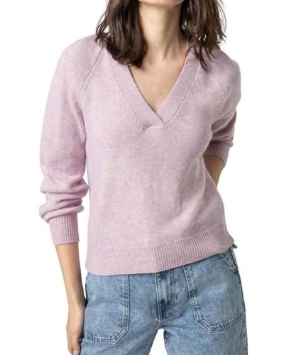 Lilla P Wide Trim V-neck Sweater - Purple