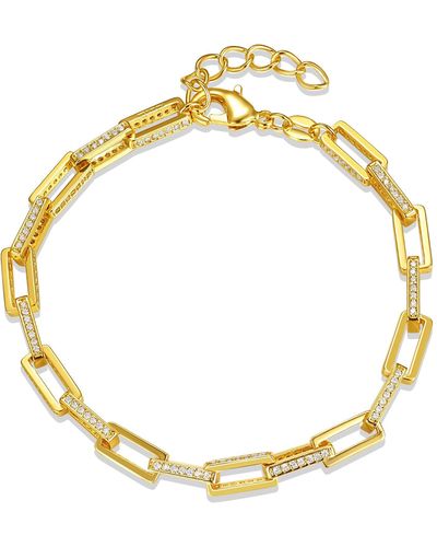 Rachel Glauber Rg 14k Gold Plated With Diamond Cubic Zirconia Rectangular Cable Link Adjustable Bracelet - Metallic