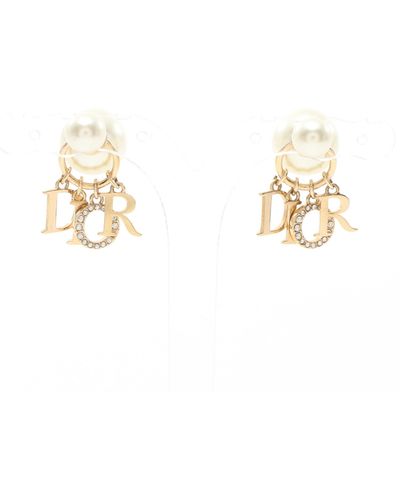 Dior Es Earrings Gp Fake Pearl Rhinestone Gold Offclear - Metallic