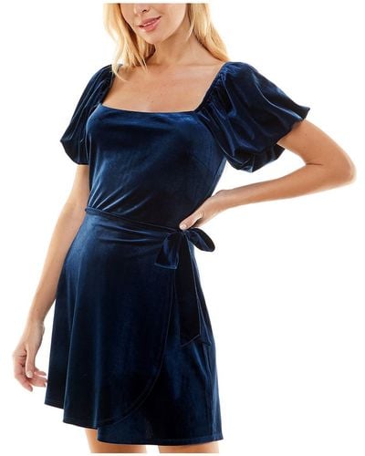 Trixxi Juniors Velvet Mini Fit & Flare Dress - Blue