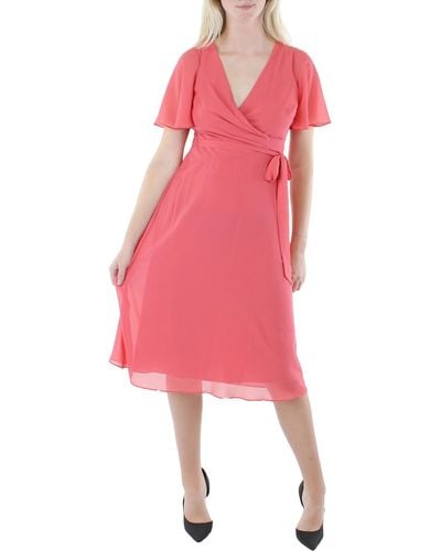 Lauren by Ralph Lauren Georgette Faux Wrap Knee Wrap Dress - Pink