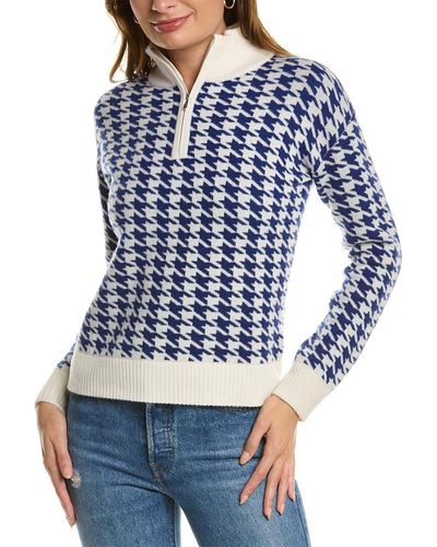 Kier + J Kier+j Houndstooth Wool & Cashmere-blend Sweater - Blue