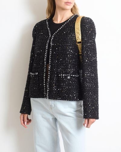 Chanel Ss/2022 Sequin Jacket With Pocket Detail - Black