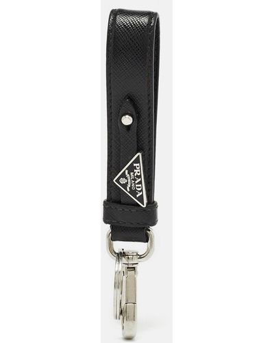 Prada Leather Logo Key Chain - Black