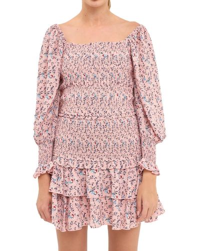 Free the Roses Printed Smocked Blouse - Pink